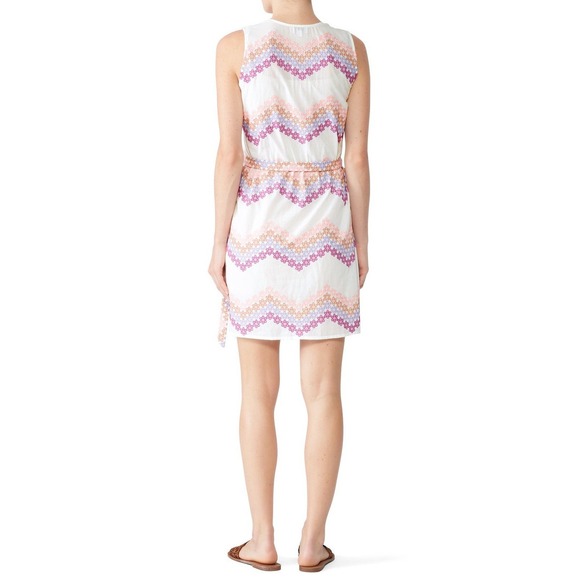 MIGUELINA Ali Wrap Mini Dress Size SMALL Embroidered White Multi Chevron Striped - Picture 3 of 10